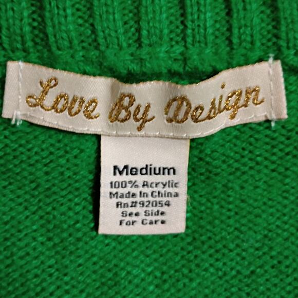 UGLY CHRISTMAS SWEATER Medium Women's Rudolf Green w/White Polka Dots PomPom - Picture 2 of 10